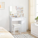 SEGENN Paris Witte Kaptafel met Planken en Lade-Functionele Makeup Tafel met Opbergruimte – Wit-Stijlvolle Witte Kaptafel met Lade en Opbergplanken