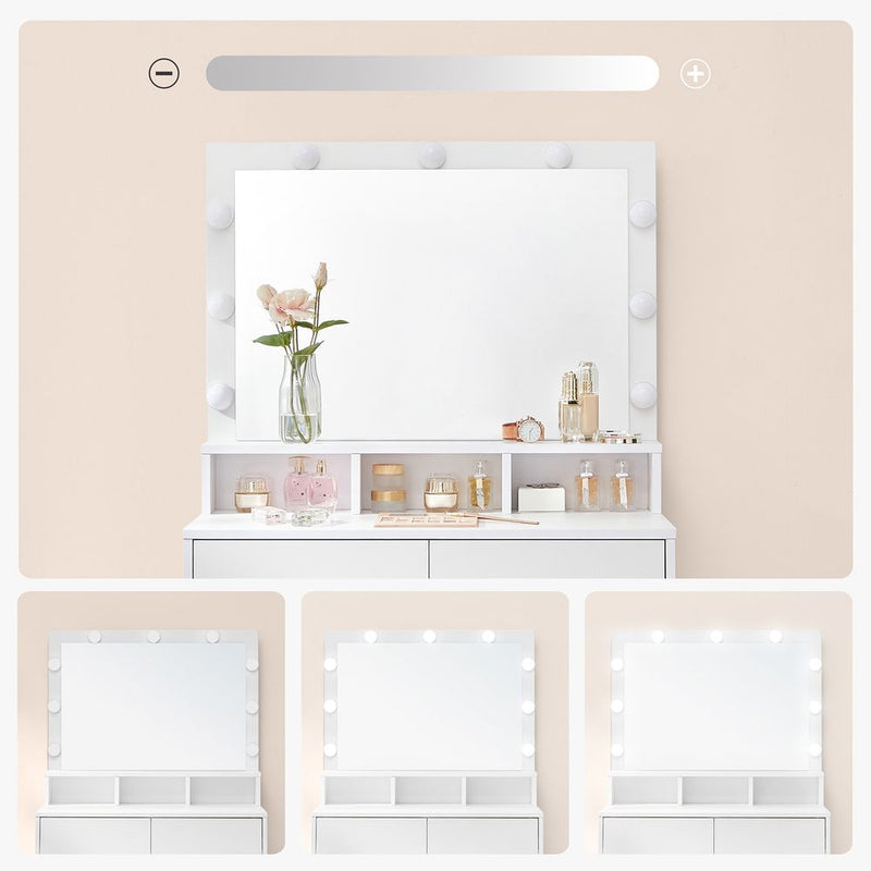 SEGENN Sorento Kaptafel met Spiegel en Lampjes-Makeup tafel met Spiegel en Verlichting-Luxe Kaptafel met Spiegel en Gloeilampen-Stijlvolle Makeup tafel met Verlichte Spiegel