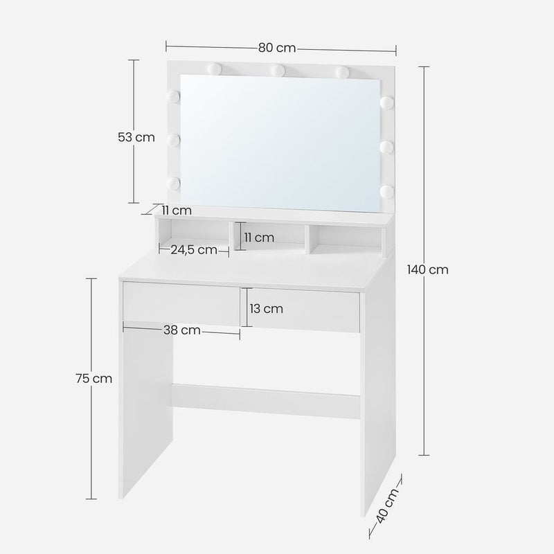 SEGENN Sorento Kaptafel met Spiegel en Lampjes-Makeup tafel met Spiegel en Verlichting-Luxe Kaptafel met Spiegel en Gloeilampen-Stijlvolle Makeup tafel met Verlichte Spiegel