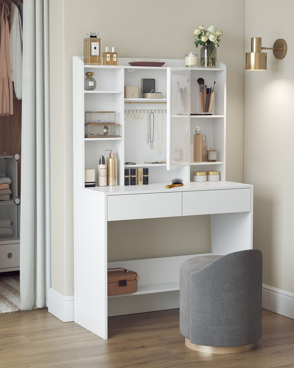 SEGENN Ravenna Moderne Kaptafel met Verlichte Spiegel (LED)-Makeup tafel met LED-verlichting-Luxe Makeup Tafel met Dimbare LED-lampen-Witte Kaptafel met LED-verlichte Spiegel en Opbergruimte