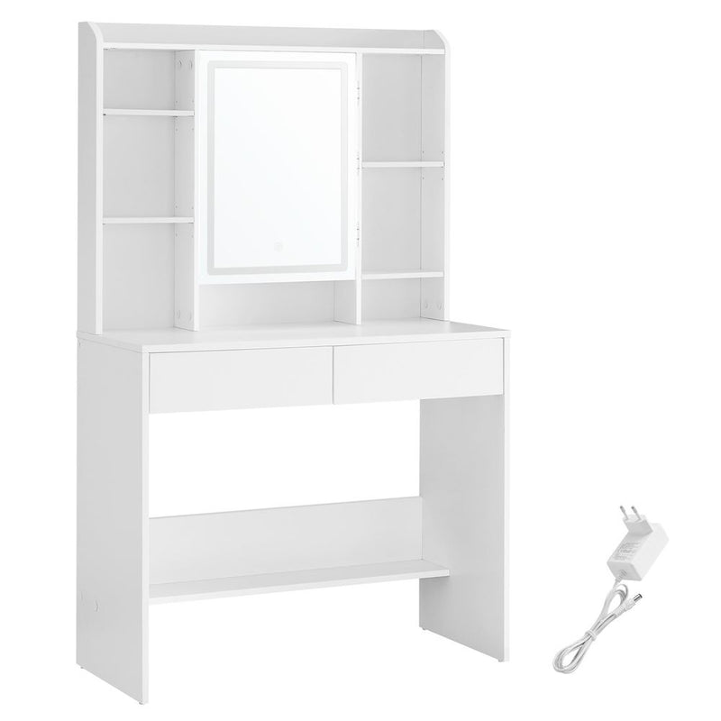 SEGENN Ravenna Moderne Kaptafel met Verlichte Spiegel (LED)-Makeup tafel met LED-verlichting-Luxe Makeup Tafel met Dimbare LED-lampen-Witte Kaptafel met LED-verlichte Spiegel en Opbergruimte