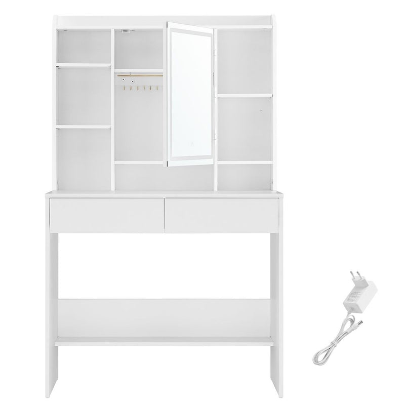 SEGENN Ravenna Moderne Kaptafel met Verlichte Spiegel (LED)-Makeup tafel met LED-verlichting-Luxe Makeup Tafel met Dimbare LED-lampen-Witte Kaptafel met LED-verlichte Spiegel en Opbergruimte