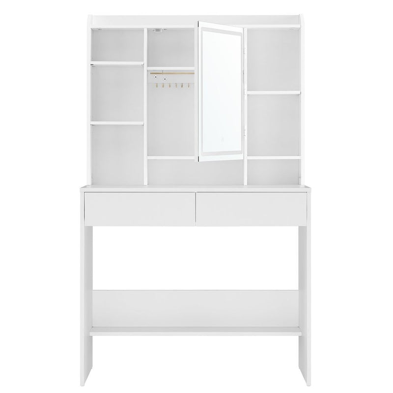 SEGENN Ravenna Moderne Kaptafel met Verlichte Spiegel (LED)-Makeup tafel met LED-verlichting-Luxe Makeup Tafel met Dimbare LED-lampen-Witte Kaptafel met LED-verlichte Spiegel en Opbergruimte