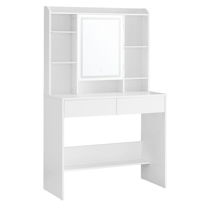 SEGENN Ravenna Moderne Kaptafel met Verlichte Spiegel (LED)-Makeup tafel met LED-verlichting-Luxe Makeup Tafel met Dimbare LED-lampen-Witte Kaptafel met LED-verlichte Spiegel en Opbergruimte