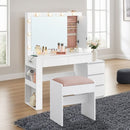 SEGENN Modena Kaptafel met Spiegel, LED-verlichting en Sieradenkast – Multifunctioneel Design-Makeup Tafel met LED-spiegel en Opbergkast voor Sieraden  3-in-1 Kaptafel: Spiegel- LED-verlichting & Sieradenopslag