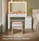 SEGENN Palermo Kaptafel in Cloud White met LED-verlichting en Ruime Spiegel-Compacte Kaptafel-Makeup tafel met LED-spiegel – Elegant Wolkenwit Ontwerp