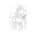 Segenn's French kaptafel - Make up tafel met kruk - met spiegel - 10 dimbare gloeilampen - gewatteerde kruk - 5 laden - 70 x 40 x 134 cm - cadeau-idee - wit