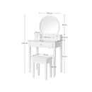 Segenn's Snapy kaptafel - Make up tafel met kruk - gewatteerde kruk - 5 laden - 70 x 40 x 134 cm - wit