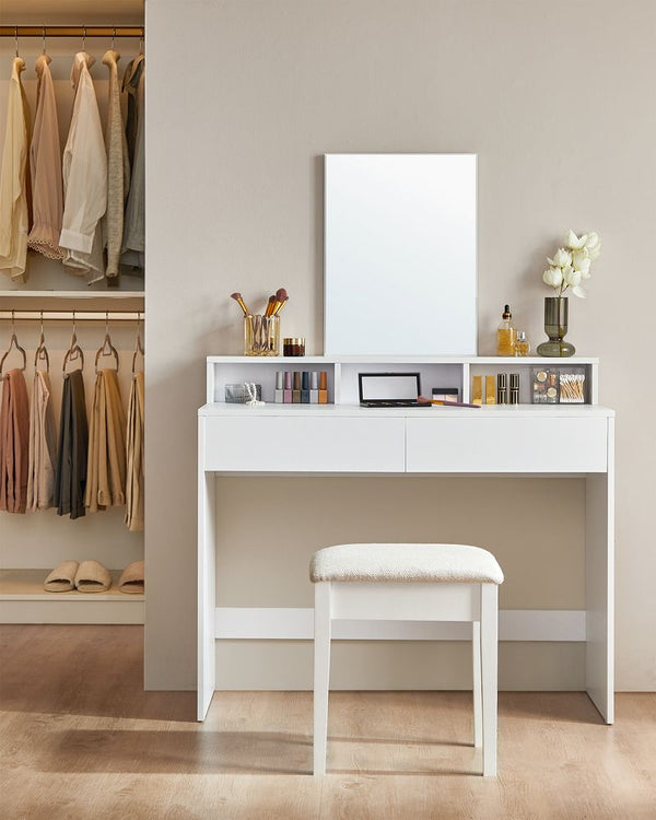 SEGENN Genoa Kaptafel met Grote Spiegel – Moderne Witte Makeup tafel-Strak Witte Look voor Slaapkamer of Dressing-Minimalistische Kaptafel met Grote Spiegel – Wit & Modern
