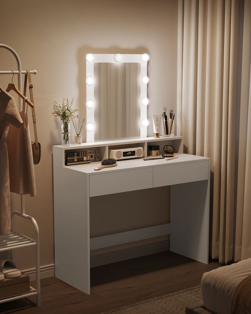 SEGENN Siena Witte Kaptafel met LED Spiegel – Moderne Makeup Tafel voor Slaapkamer of Dressing-Stijlvolle Witte Make-up Tafel met LED Verlichting – Perfect voor Jouw Beautyhoekje