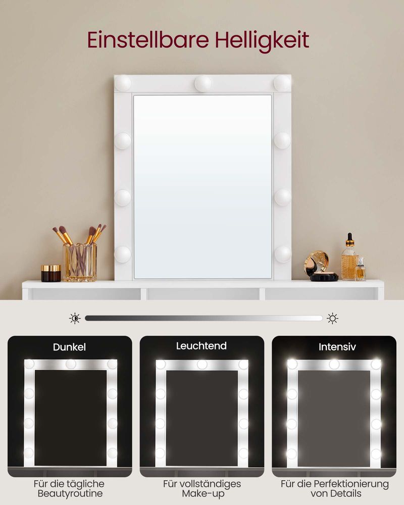 SEGENN Siena Witte Kaptafel met LED Spiegel – Moderne Makeup Tafel voor Slaapkamer of Dressing-Stijlvolle Witte Make-up Tafel met LED Verlichting – Perfect voor Jouw Beautyhoekje