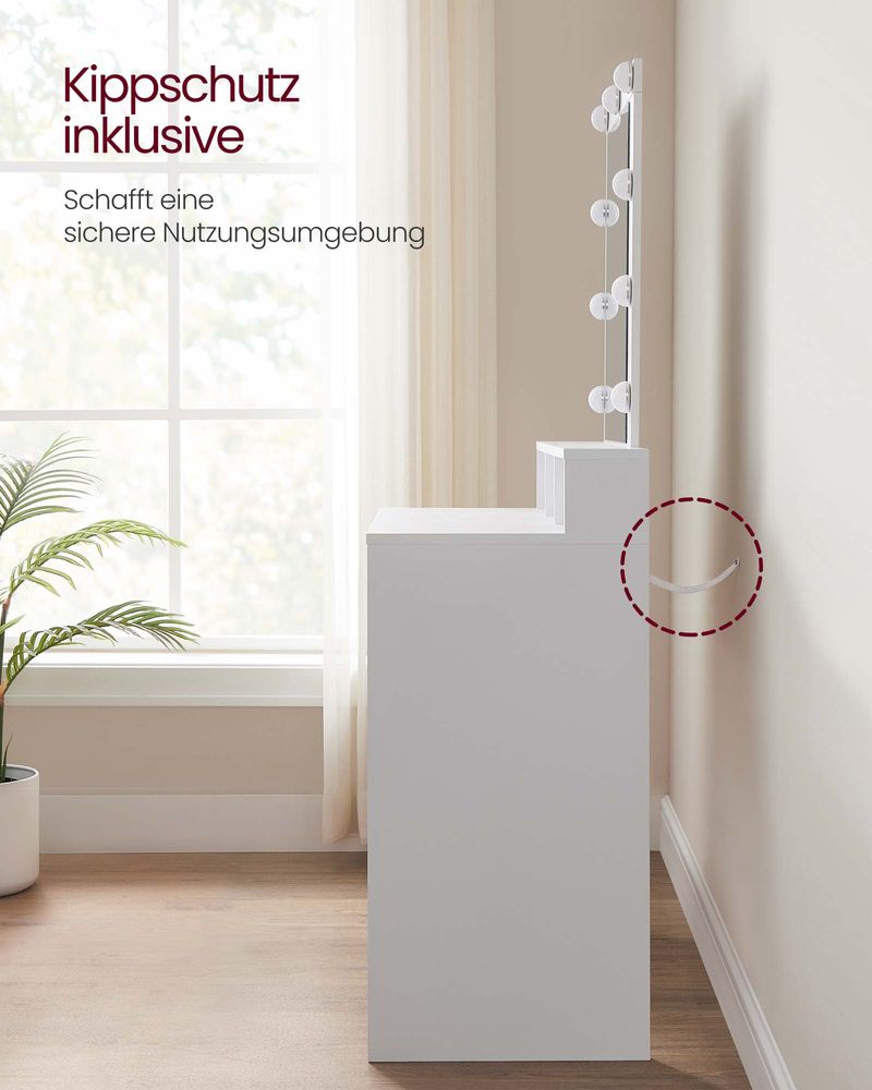 SEGENN Siena Witte Kaptafel met LED Spiegel – Moderne Makeup Tafel voor Slaapkamer of Dressing-Stijlvolle Witte Make-up Tafel met LED Verlichting – Perfect voor Jouw Beautyhoekje