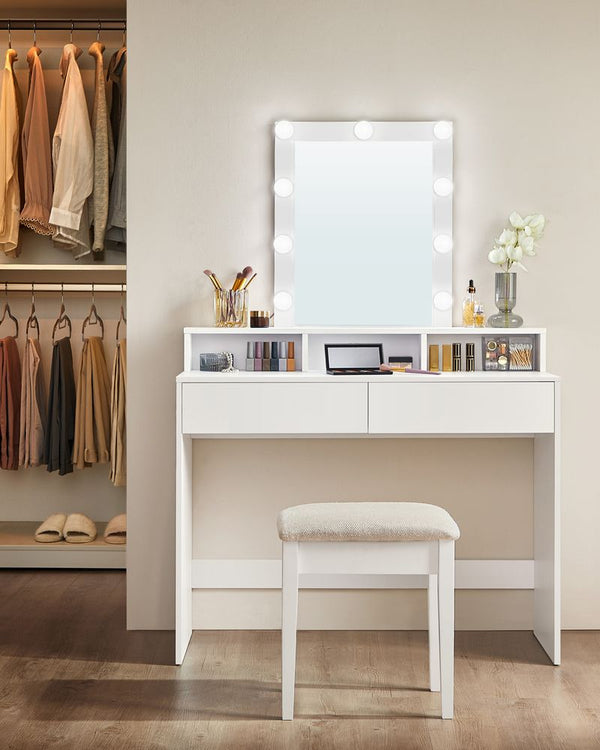 SEGENN Siena Witte Kaptafel met LED Spiegel – Moderne Makeup Tafel voor Slaapkamer of Dressing-Stijlvolle Witte Make-up Tafel met LED Verlichting – Perfect voor Jouw Beautyhoekje
