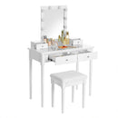 Segenn's Houston Kaptafel - make up tafel - make up tafel met spiegel - kaptafel set - gestoffeerde kruk en 10 dimbare gloeilampen - Wit