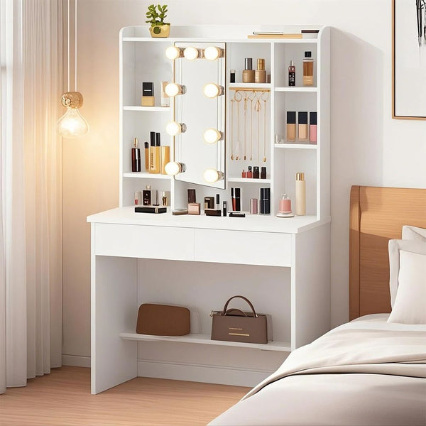 SEGENN Catania Makeup tafel met Spiegel en Dimbare LED-verlichting – Lichtkleur Aanpasbaar-Moderne Kaptafel met Touch-bediening en Instelbare LED-verlichting