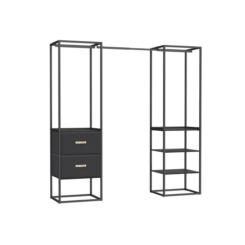 SEGENN Verona Modern Kledingrek met Opberglades – Diepzwart-Stijlvol Kledingrek met Lades – Ebbenhout Afwerking-Opbergruimte – Zwart Ebbenhout Look