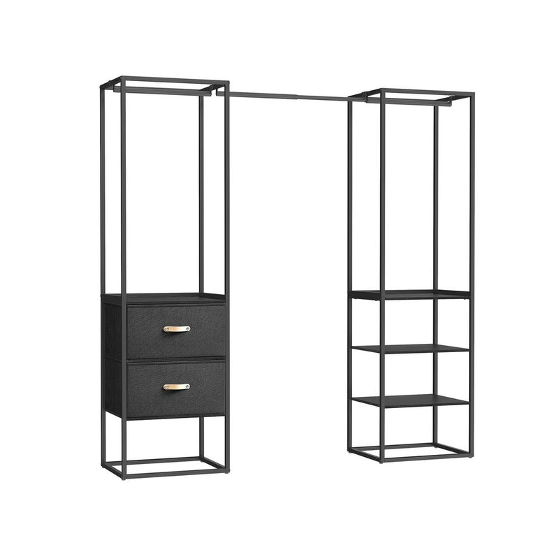 SEGENN Verona Modern Kledingrek met Opberglades – Diepzwart-Stijlvol Kledingrek met Lades – Ebbenhout Afwerking-Opbergruimte – Zwart Ebbenhout Look