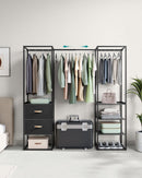 SEGENN Verona Modern Kledingrek met Opberglades – Diepzwart-Stijlvol Kledingrek met Lades – Ebbenhout Afwerking-Opbergruimte – Zwart Ebbenhout Look