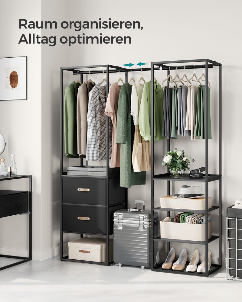 SEGENN Verona Modern Kledingrek met Opberglades – Diepzwart-Stijlvol Kledingrek met Lades – Ebbenhout Afwerking-Opbergruimte – Zwart Ebbenhout Look