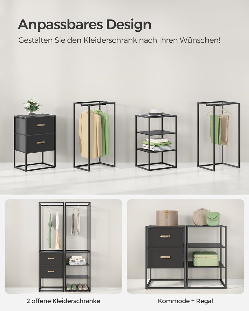 SEGENN Verona Modern Kledingrek met Opberglades – Diepzwart-Stijlvol Kledingrek met Lades – Ebbenhout Afwerking-Opbergruimte – Zwart Ebbenhout Look