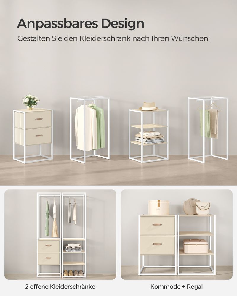 SEGENN Turin Minimalistisch Kledingrek met Opberglades – Multifunctioneel Kledingrek met Lades – Beige Tinten