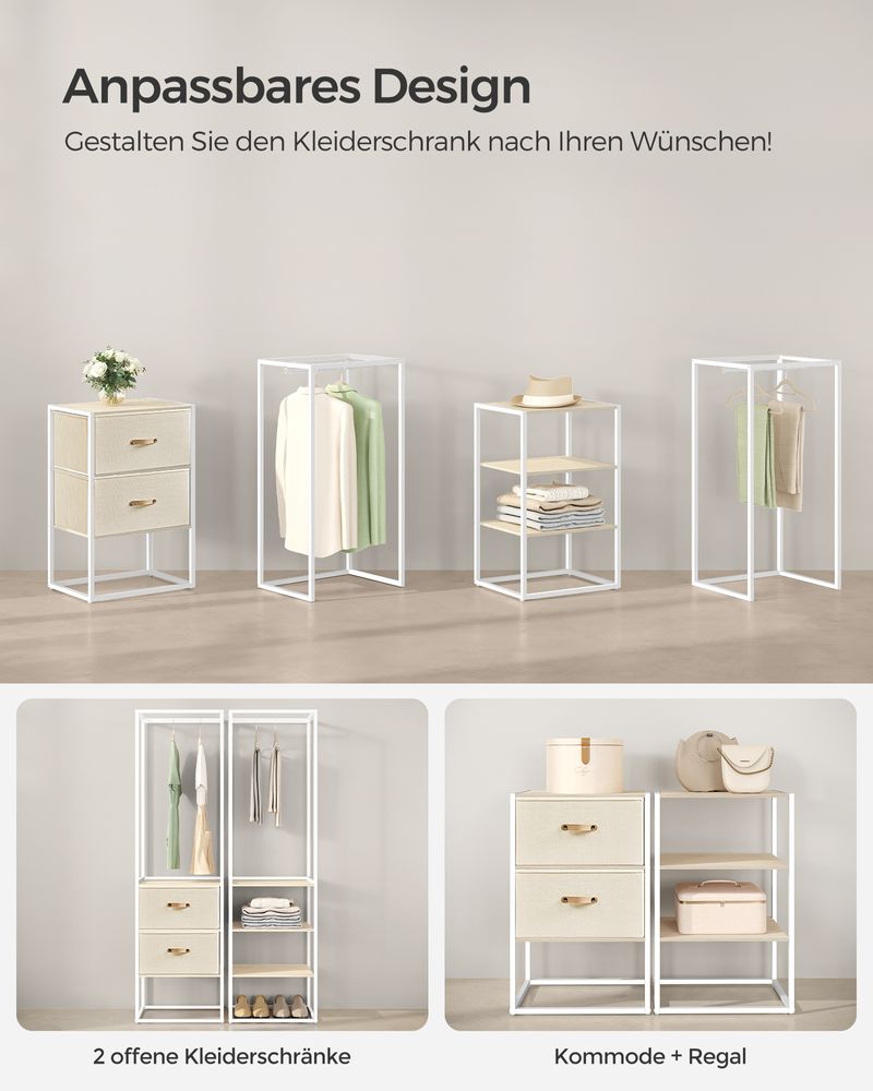 SEGENN Turin Minimalistisch Kledingrek met Opberglades – Multifunctioneel Kledingrek met Lades – Beige Tinten