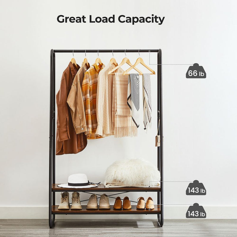 SEGENN Turin Kledingrek Industrieel Design – Zwart Staal & Vintage Hout-Vrijstaand Kledingrek Industriee-Vintage Kledingrek voor Slaapkamer of Hal