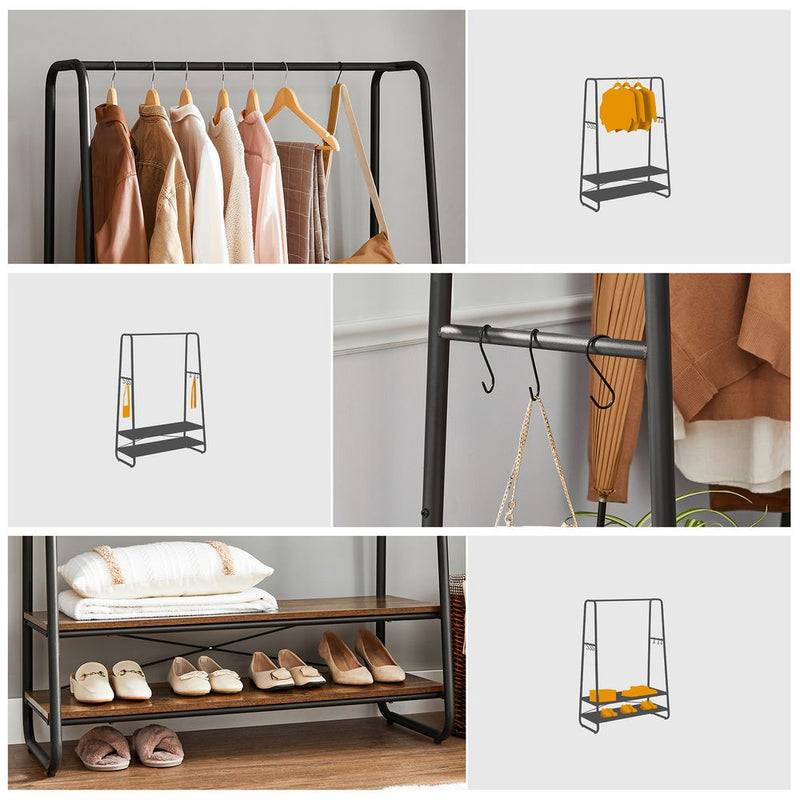 SEGENN Turin Kledingrek Industrieel Design – Zwart Staal & Vintage Hout-Vrijstaand Kledingrek Industriee-Vintage Kledingrek voor Slaapkamer of Hal