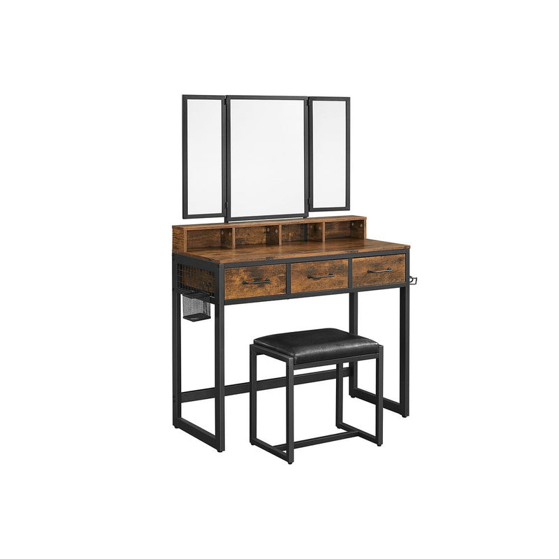 SEGENN Milan Kaptafel met Driedelige Klapspiegel-Makeup tafel met Drievoudige Spiegel-Stijlvolle Makeup tafel met Driedelige Klapspiegel-Elegante Kaptafel met 3-Delige Vouwspiegel
