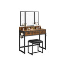 Segenn's Eyeful kaptafel - kaptafel - Make up tafel met kruk - Met 3-delige inklapbare spiegel - Make-uptafel - Met gestoffeerde kruk - Industrieel