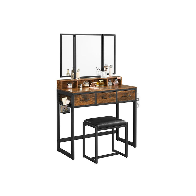 SEGENN Milan Kaptafel met Driedelige Klapspiegel-Makeup tafel met Drievoudige Spiegel-Stijlvolle Makeup tafel met Driedelige Klapspiegel-Elegante Kaptafel met 3-Delige Vouwspiegel