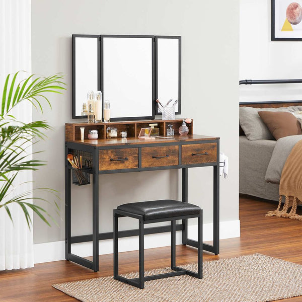 SEGENN Milan Kaptafel met Driedelige Klapspiegel-Makeup tafel met Drievoudige Spiegel-Stijlvolle Makeup tafel met Driedelige Klapspiegel-Elegante Kaptafel met 3-Delige Vouwspiegel