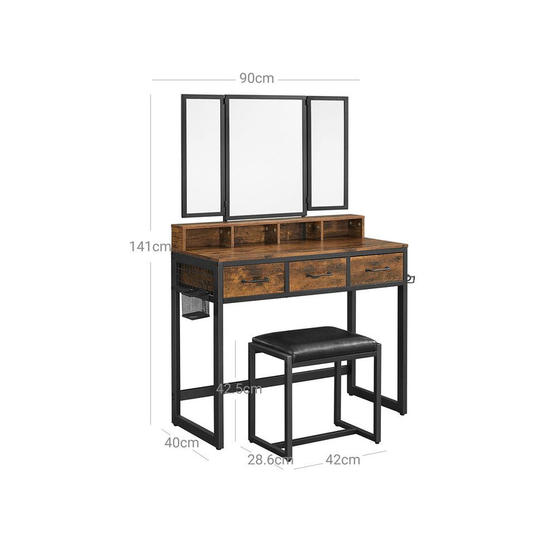 SEGENN Milan Kaptafel met Driedelige Klapspiegel-Makeup tafel met Drievoudige Spiegel-Stijlvolle Makeup tafel met Driedelige Klapspiegel-Elegante Kaptafel met 3-Delige Vouwspiegel