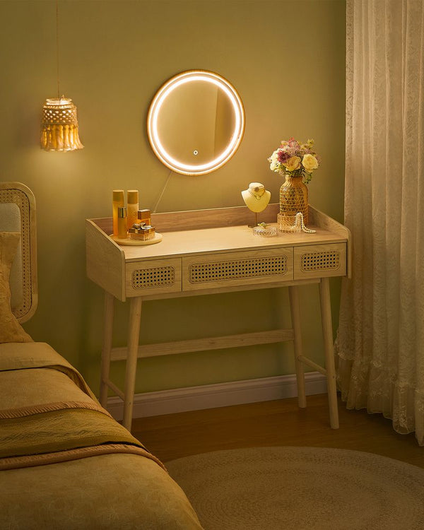 SEGENN Catania Makeup tafel in Bohemian Stijl met Opbergvakken-Stijlvolle Boho Kaptafel – Spiegel en Lades inbegrepen-Boho Vanity Tafel met Spiegel en Opbergruimte