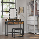 Segenn's Doup kaptafel - Make up tafel met kruk - met verlichting - make-uptafel - 10 led-lampen - spiegel - instelbare helderheid - vintage bruin-zwart