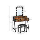 Segenn's Gaga kaptafel - Make up tafel met kruk - 10 led-lampen - Spiegel - instelbare helderheid - Bruin - Vintage