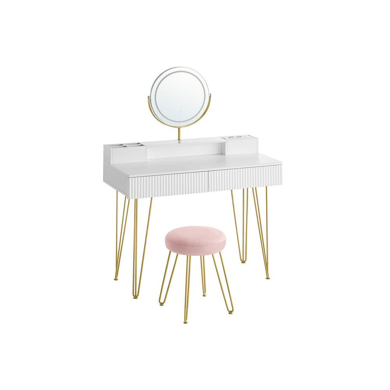 SEGENN Venice Moderne Kaptafel met Spiegel, LED Verlichting en Kruk – 40x100x134,8 cm | Make-up Tafel voor Slaapkamer
