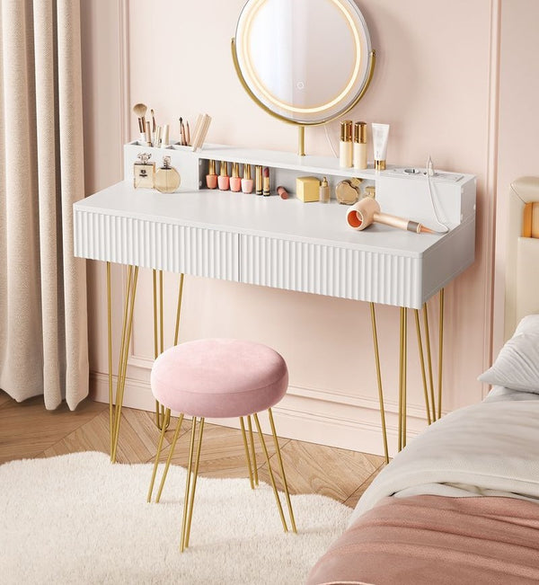 SEGENN Venice Moderne Kaptafel met Spiegel, LED Verlichting en Kruk – 40x100x134,8 cm | Make-up Tafel voor Slaapkamer