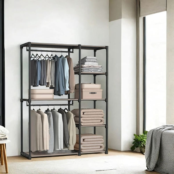 SEGENN Latina Vrijstaande Open Kledingkast – Taupe – Met Kledingroedes en Opbergruimte – 124 cm Breed