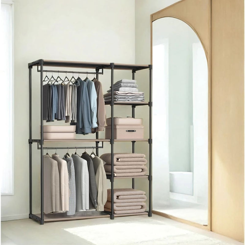 SEGENN Latina Vrijstaande Open Kledingkast – Taupe – Met Kledingroedes en Opbergruimte – 124 cm Breed