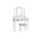 Segenn's Vera Kaptafel - met 7 lades - met Gestoffeerde Kruk - 3-delige Inklapbare Spiegel met Haken voor Kettingen