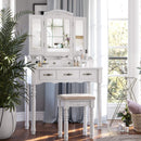 Segenn's Vera Kaptafel - met 7 lades - met Gestoffeerde Kruk - 3-delige Inklapbare Spiegel met Haken voor Kettingen