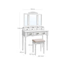 Segenn's Vera Kaptafel - met 7 lades - met Gestoffeerde Kruk - 3-delige Inklapbare Spiegel met Haken voor Kettingen