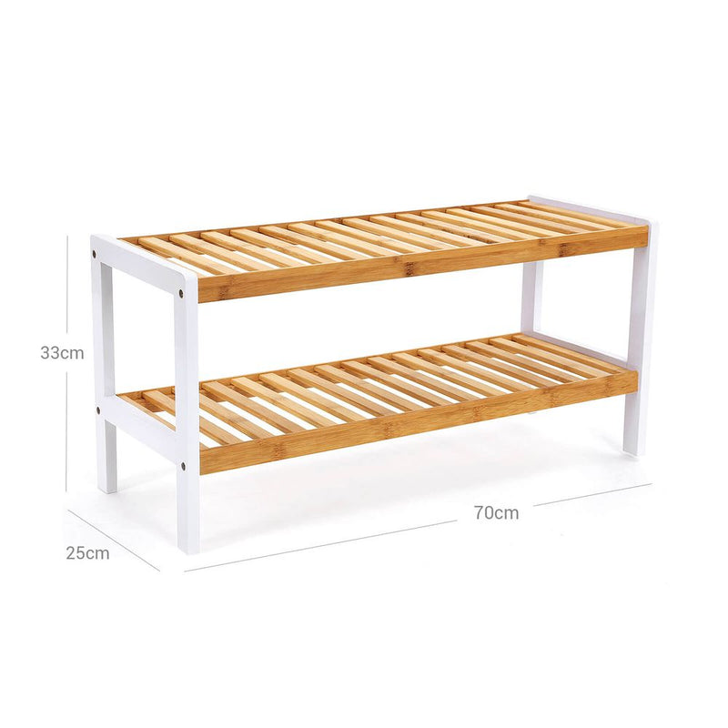 SEGENN Livorno Bamboe Schoenenrek – 2 Lagen – Wit & Naturel – Compact Opbergsysteem voor Schoenen