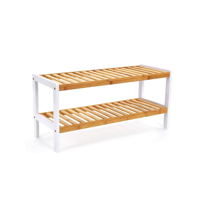 SEGENN Livorno Bamboe Schoenenrek – 2 Lagen – Wit & Naturel – Compact Opbergsysteem voor Schoenen