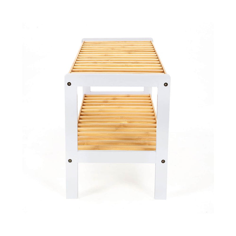 SEGENN Livorno Bamboe Schoenenrek – 2 Lagen – Wit & Naturel – Compact Opbergsysteem voor Schoenen