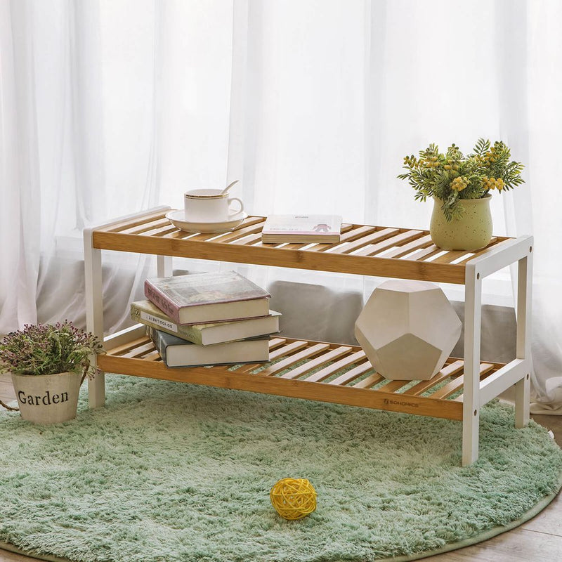 SEGENN Livorno Bamboe Schoenenrek – 2 Lagen – Wit & Naturel – Compact Opbergsysteem voor Schoenen