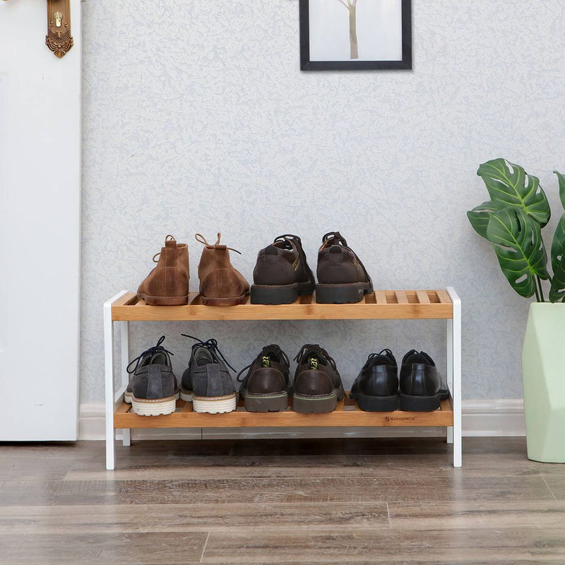 SEGENN Livorno Bamboe Schoenenrek – 2 Lagen – Wit & Naturel – Compact Opbergsysteem voor Schoenen