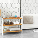 Segenn's Schoenenrek van Bamboe - Badkamerplank met 3 Niveaus -Schoenenkast - 70 x 55 x 26 cm (B x H x D) - Wit en Natuurlijke Kleuren