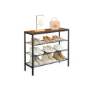 Segenn's Living Schoenenrek met 4 planken - Vintage Look - Hout en Metaal - Voor 9 tot 10 Paar Schoenen - Bruin Zwart